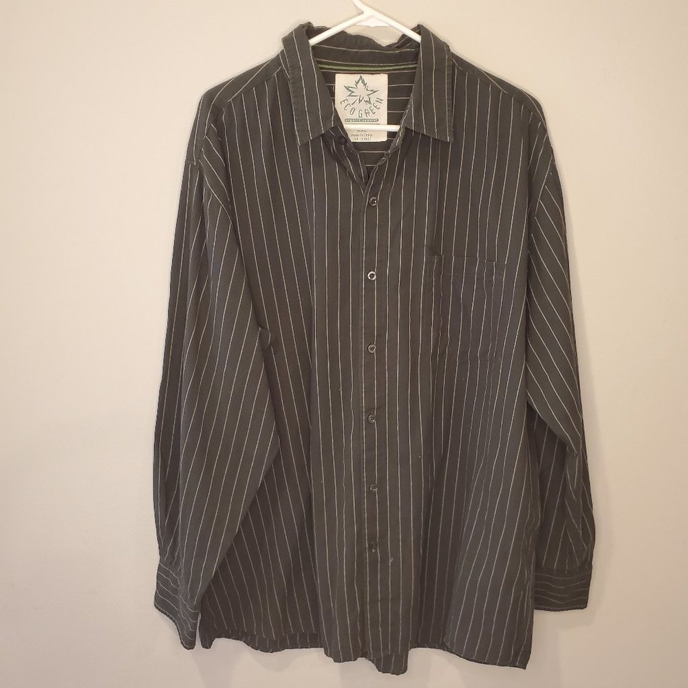 EcoGreen Organic Cotton button up green stripe XXL